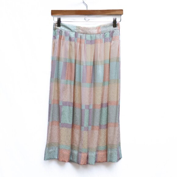 Vtg Jerri Sherman Silk Skirt Sz 4 Pastel Plaid Pleated Cottagecore Korea - Picture 4 of 8